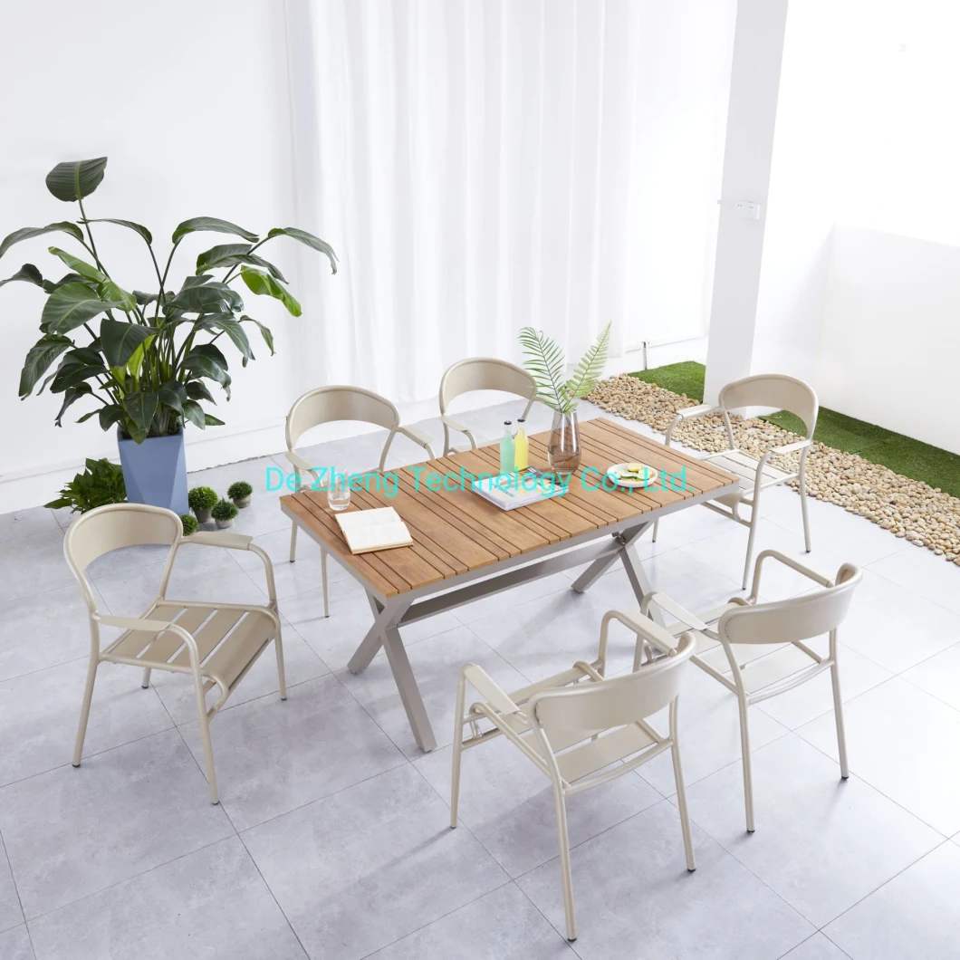 High Quality Simple Design Style Plastic Wood Outdoor Garden Rectangle Long Dining Table