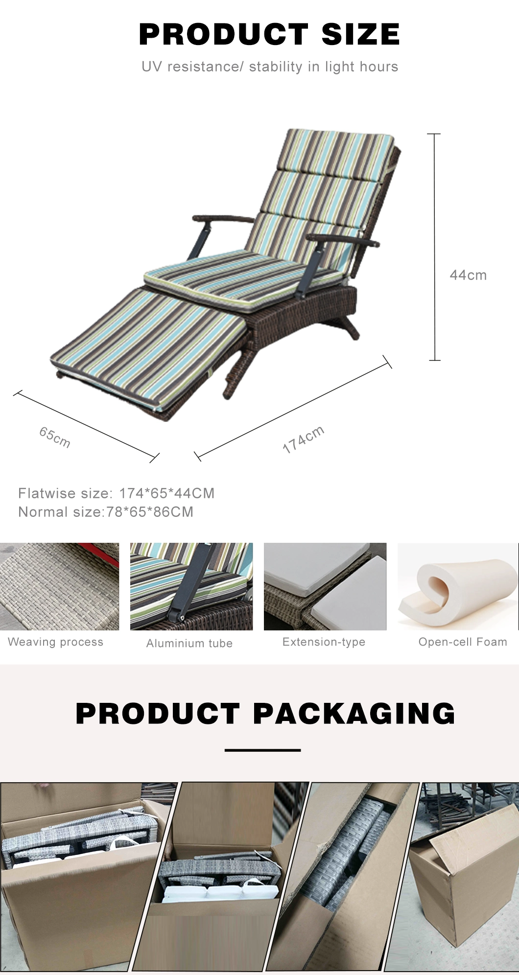 Factory Aluminium Rattan Functional Lounge Sofa Beach Folding Chair for Outdoor Furniture