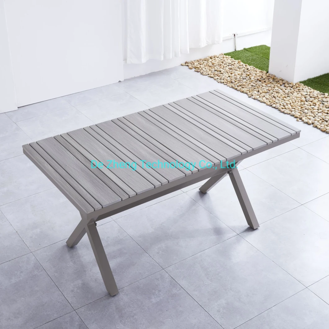 High Quality Simple Design Style Plastic Wood Outdoor Garden Rectangle Long Dining Table
