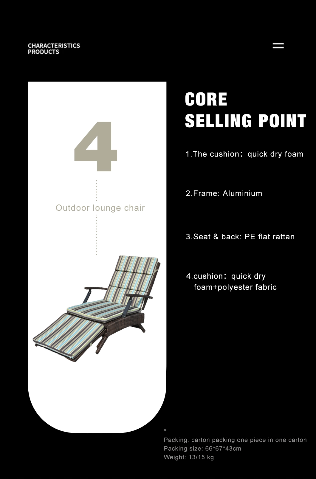 Factory Aluminium Rattan Functional Lounge Sofa Beach Folding Chair for Outdoor Furniture